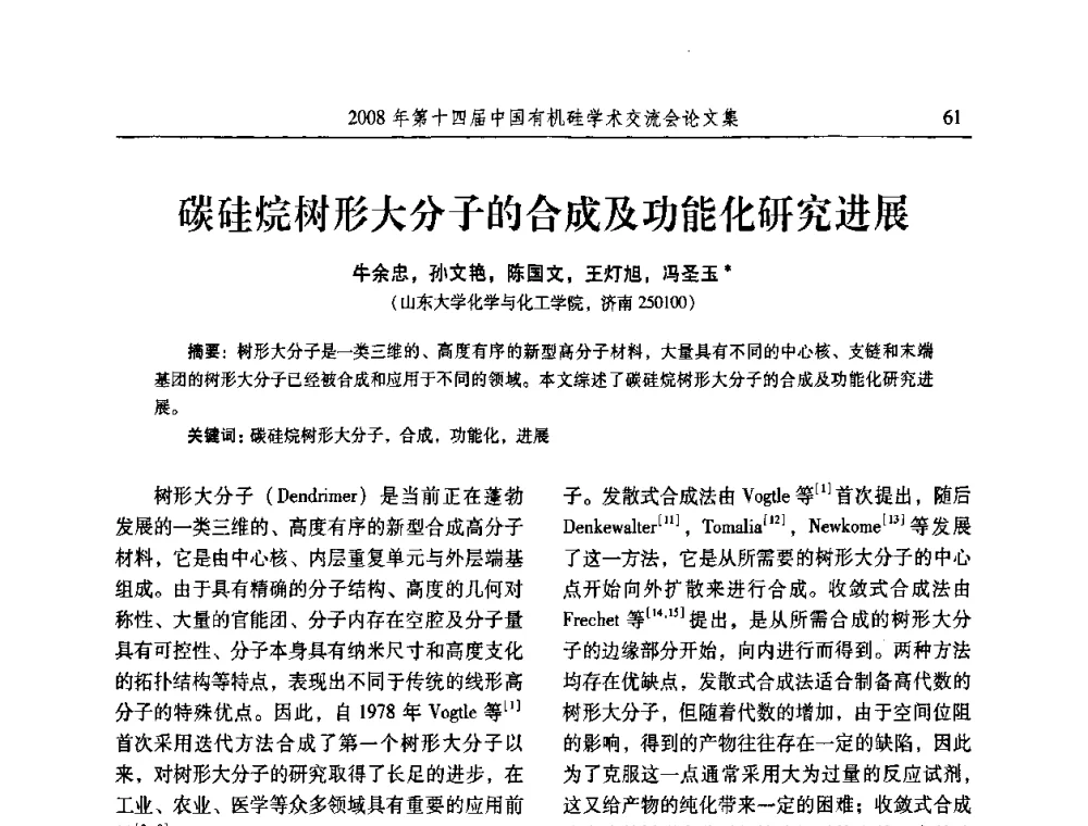 碳硅烷树形大分子的合成及功能化研究进展 - 第十四届中国有机硅学术交流会