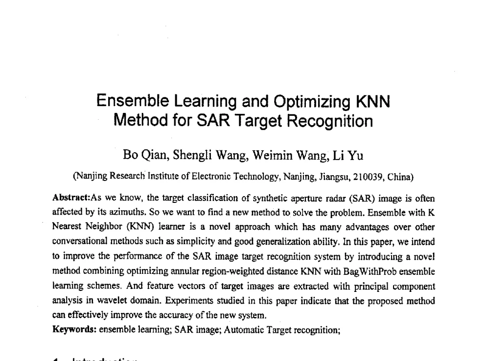 Ensemble Learning and Optimizing KNN Method for SAR Target Recognition - 2010年通信理论与信号处理学术年会
