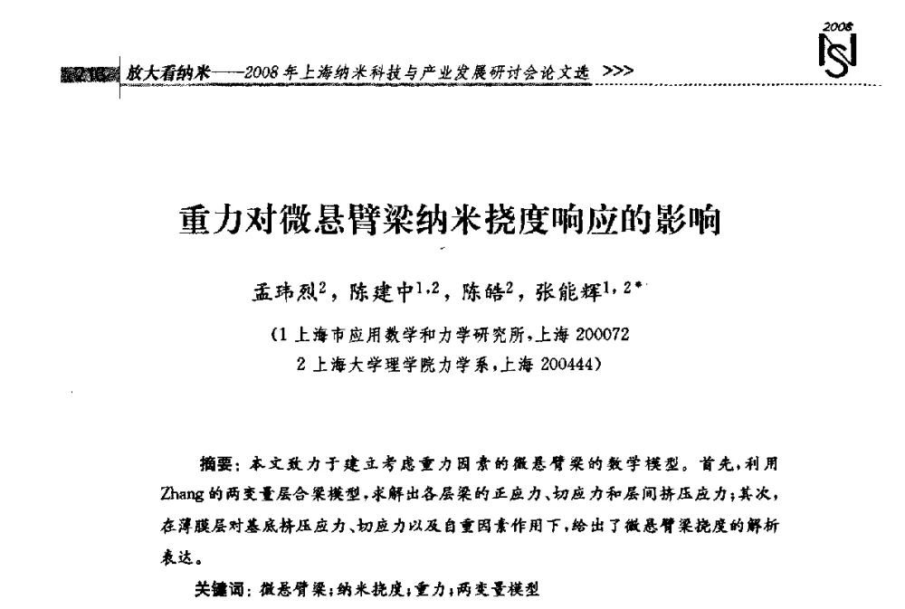 重力对微悬臂梁纳米挠度响应的影响 - 2008年上海纳米科技与产业发展研讨会