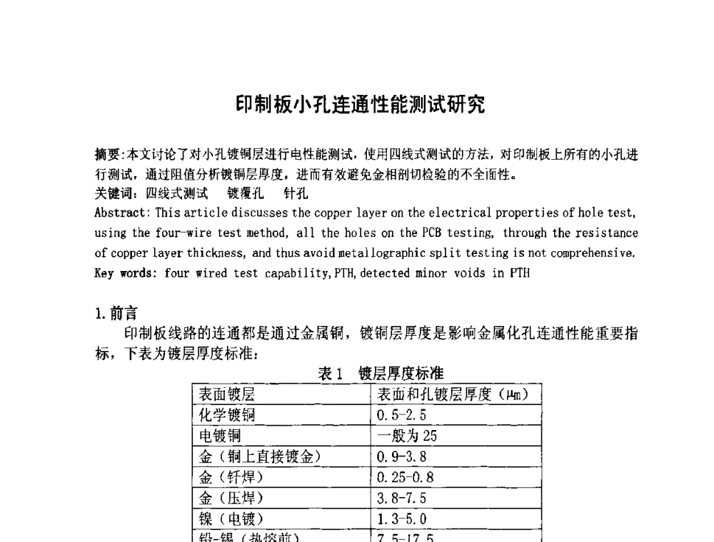 印制板小孔连通性能测试研究 - 第四届全国青年印制电路学术年会
