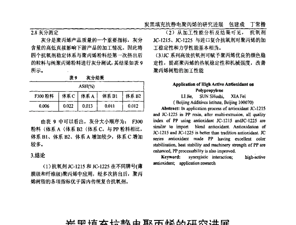 炭黑填充抗静电聚丙烯的研究进展 - 中国塑料加工工业协会专家委员会第二届一次全体大会暨塑料新技术、新材料、新成果交流大会