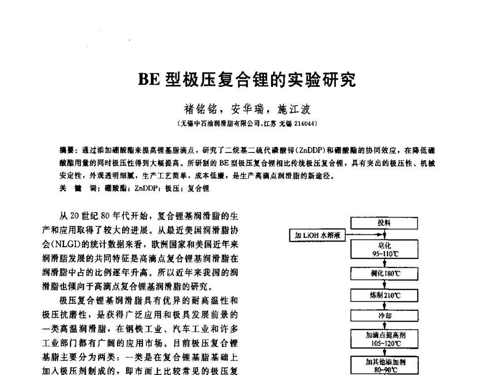 BE型极压复合锂的实验研究 - 全国第十五届润滑脂技术交流会