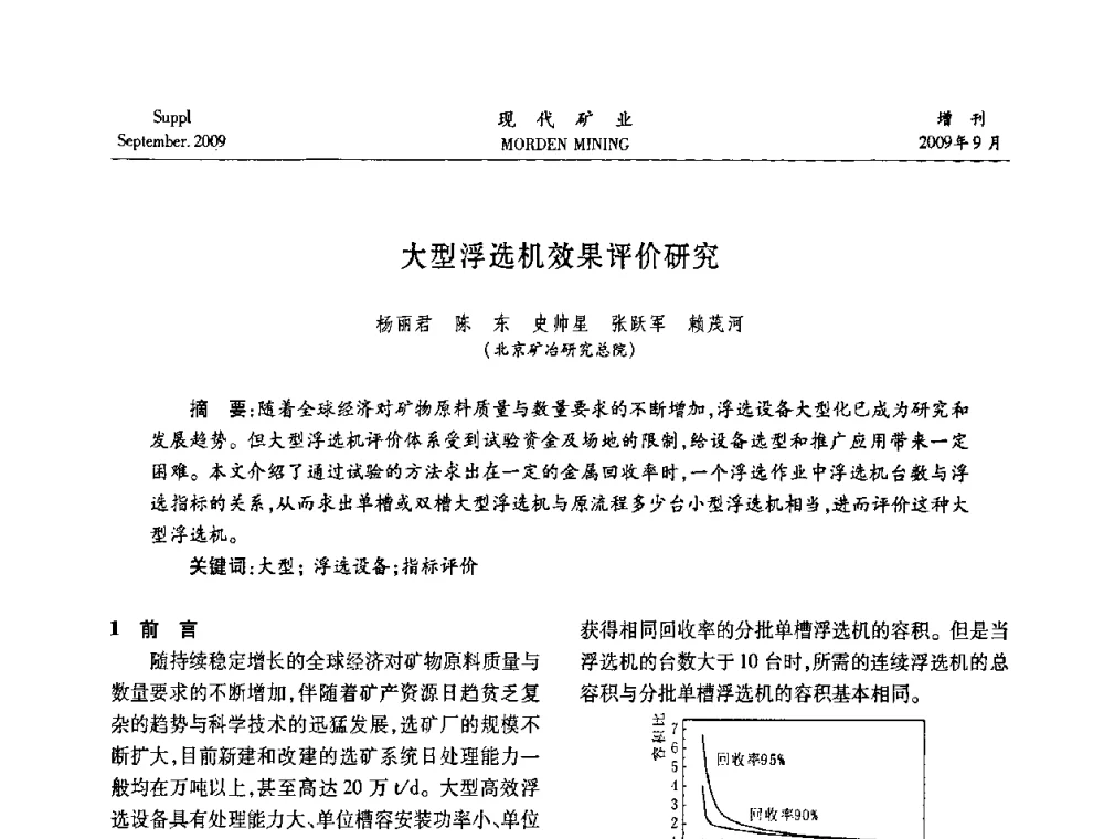 大型浮选机效果评价研究 - 第九届中国选矿大会