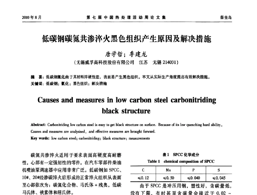 低碳钢碳氮共渗淬火黑色组织产生原因及解决措施 - 第七届中国热处理活动周