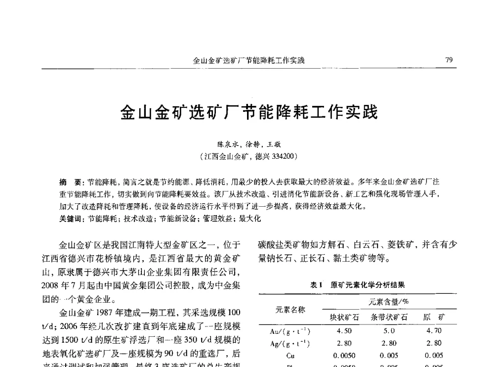 金山金矿选矿厂节能降耗工作实践 - 中国有色金属学会第八届学术年会