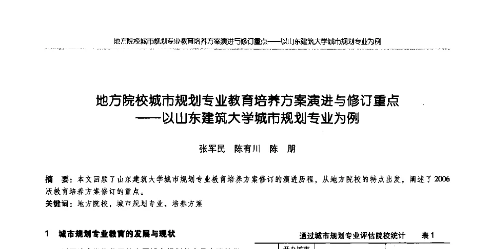 地方院校城市规划专业教育培养方案演进与修订重点--以山东建筑大学城市规划专业为例 - 全国城市规划专业基础教学研讨会