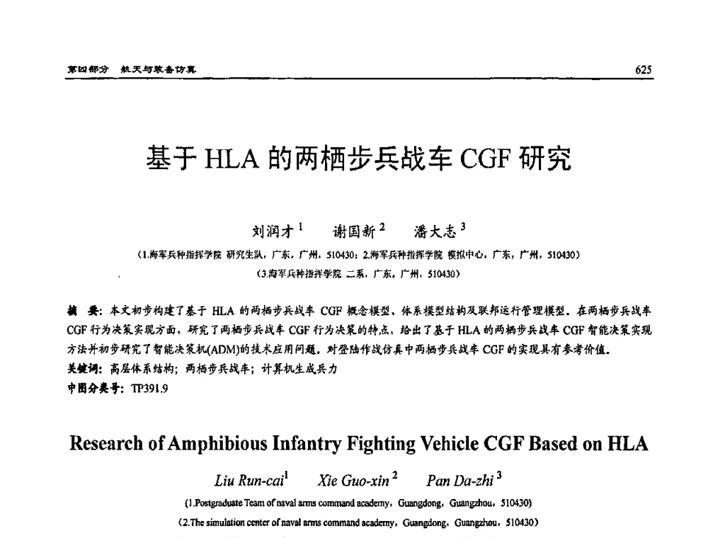 基于HLA的两栖步兵战车CGF研究 - 2009年系统仿真技术及其应用学术会议(CCSSTA2009)