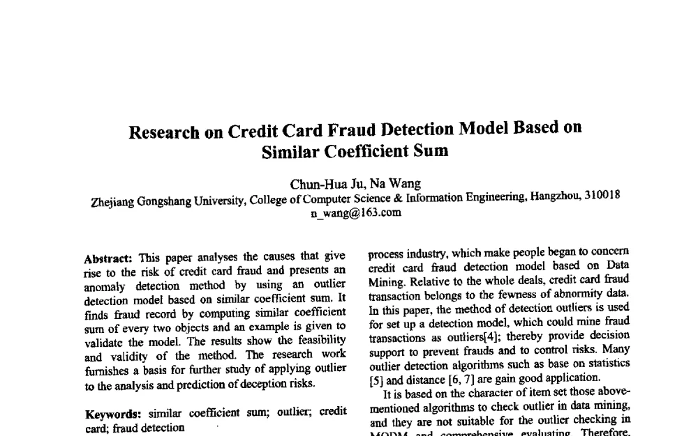 Research on Credit Card Fraud Detection Model Based on Similar Coefficient Sum - 第三届中国智能计算大会