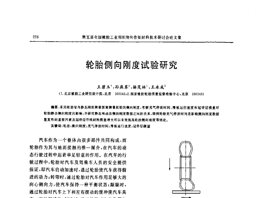 轮胎侧向刚度试验研究 - 第五届全国橡胶工业用织物和骨架材料技术研讨会