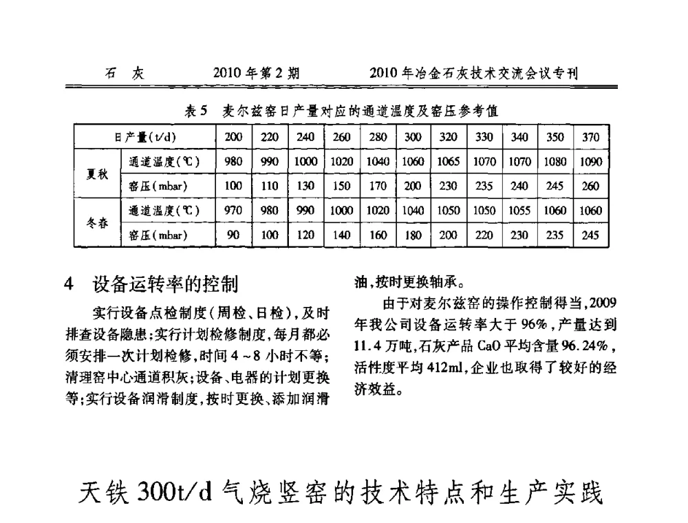 天铁300t_d气烧竖窑的技术特点和生产实践 - 2010年冶金石灰技术交流会议