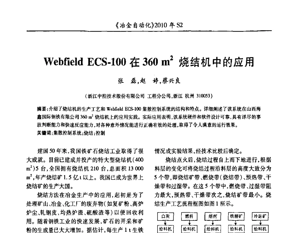 Webfield ECS-100在360 m2烧结机中的应用 - 中国计量协会冶金分会2010年会暨全国第十五届自动化应用学术交流会