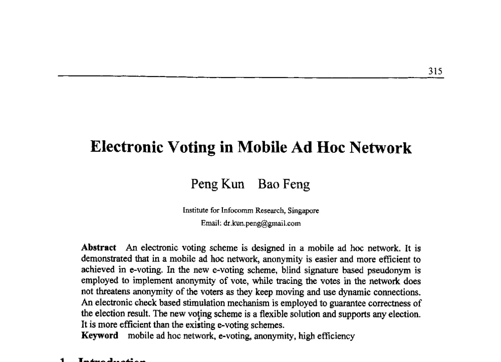 Electronic Voting in Mobile Ad Hoc Network - 中国密码学会2009年会