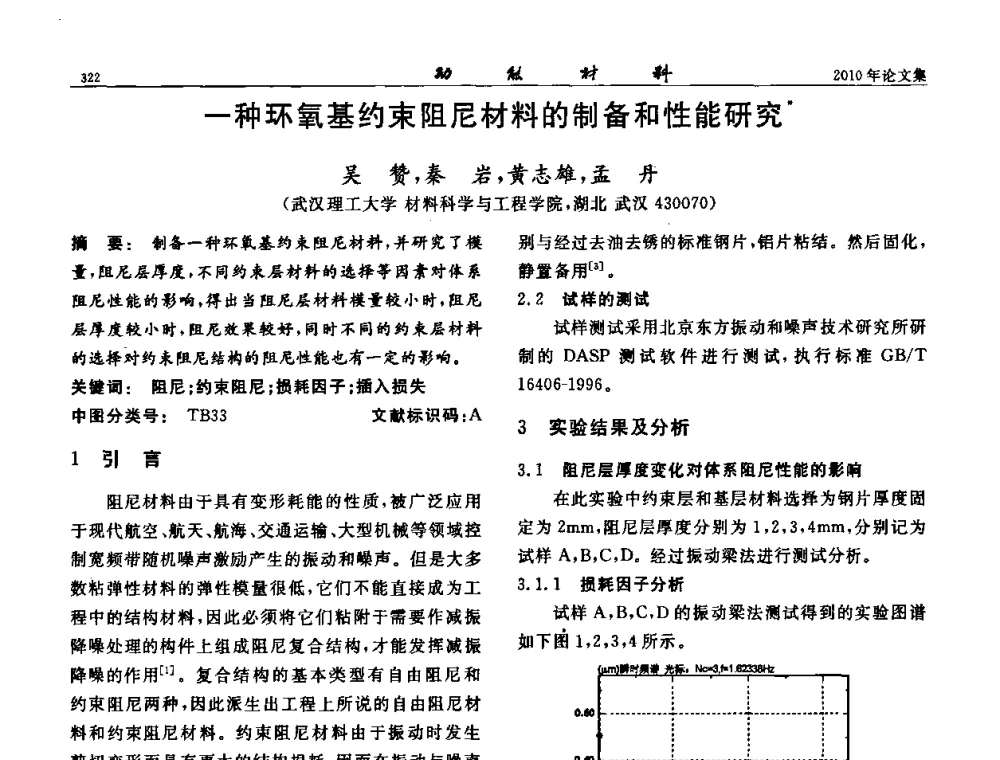 一种环氧基约束阻尼材料的制备和性能研究 - 第七届中国功能材料及其应用学术会议