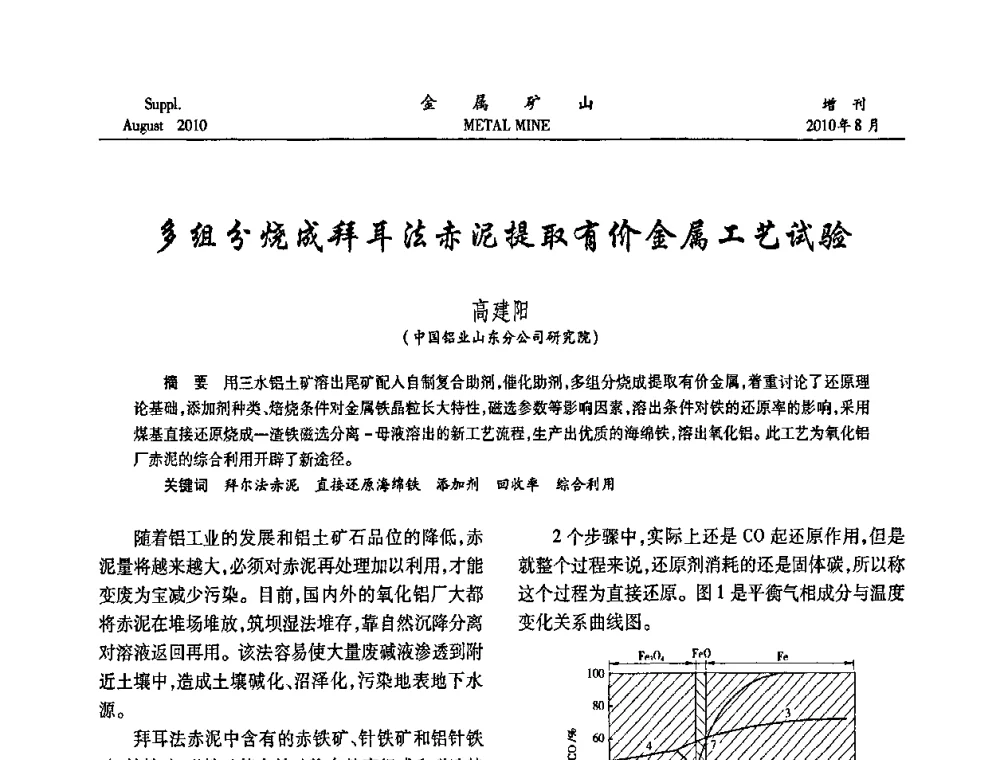 多组分烧成拜耳法赤泥提取有价金属工艺试验 - 2010中国矿业科技大会