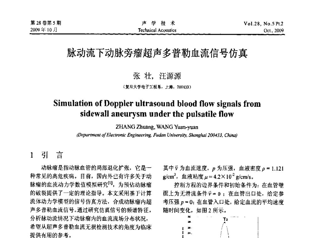 脉动流下动脉旁瘤超声多普勒血流信号仿真 - 中国声学学会2009年青年学术会议
