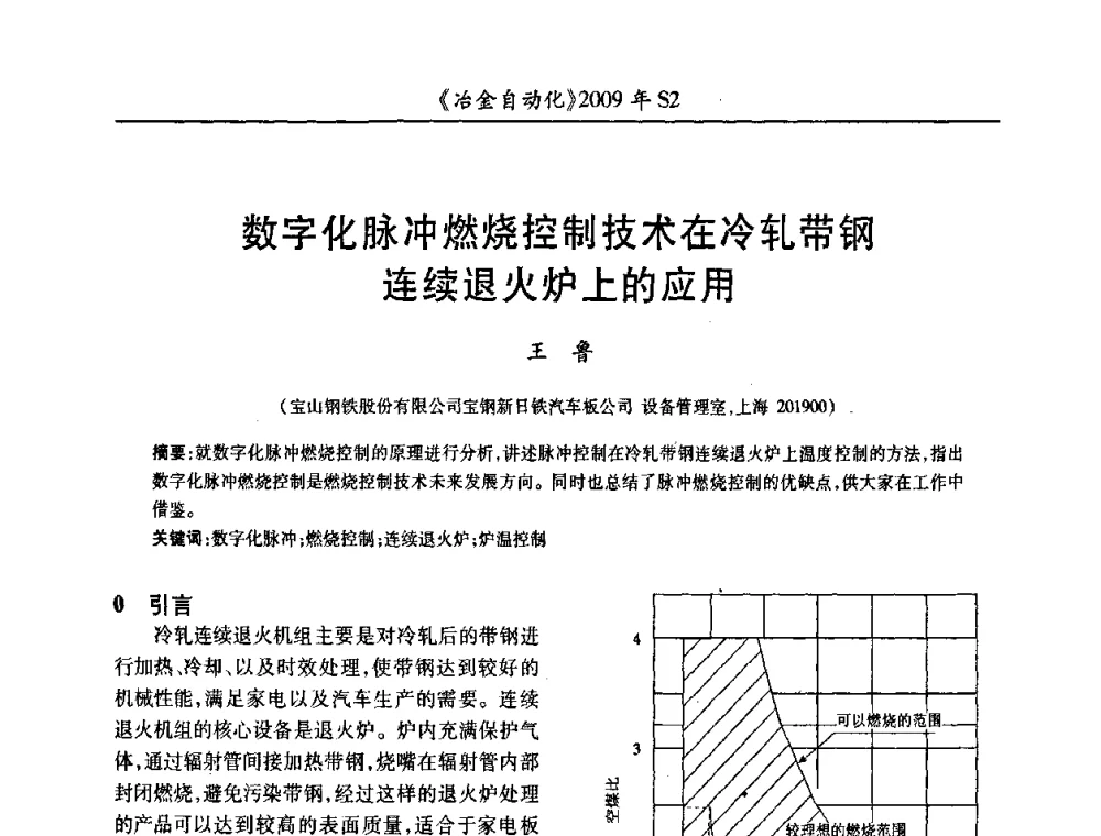 数字化脉冲燃烧控制技术在冷轧带钢连续退火炉上的应用 - 2009年全国第十四届自动化应用学术交流会暨中国计量学会冶金分会2009年会
