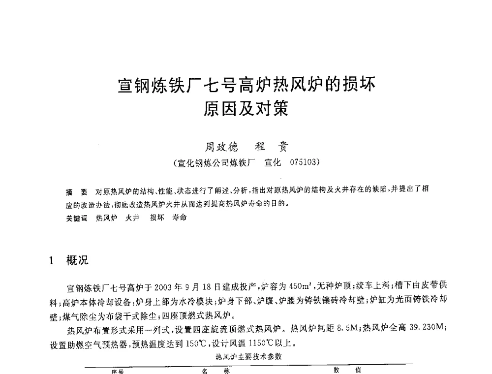 宣钢炼铁厂七号高炉热风炉的损坏原因及对策 - 2008年全国炼铁生产技术会议暨炼铁年会