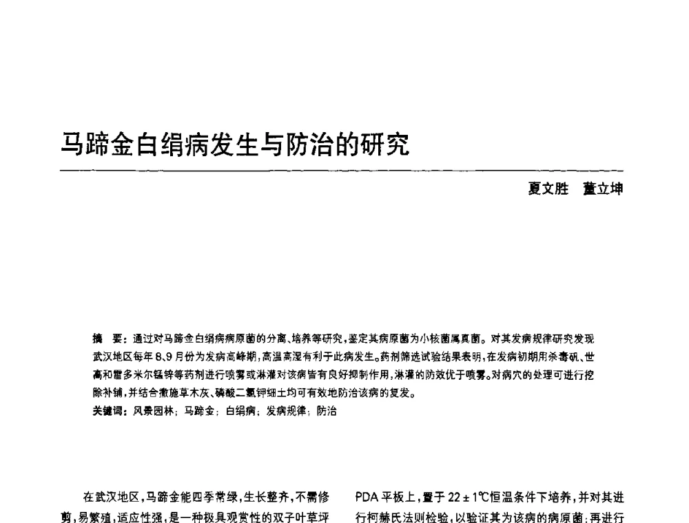马蹄金白绢病发生与防治的研究 - 中国风景园林学会第四次全国会员代表大会