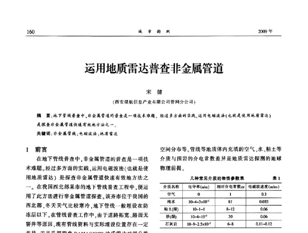 运用地质雷达普查非金属管道 - 中国城市规划协会地下管线专业委员会2009年年会
