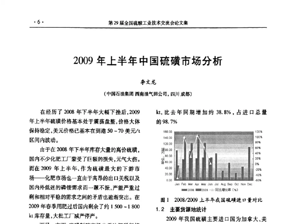 2009年上半年中国硫磺市场分析 - 第29届全国硫酸工业技术交流会
