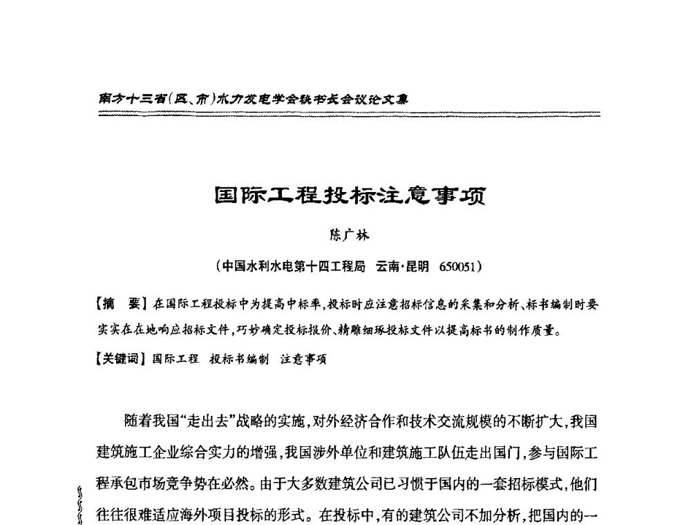 国际工程投标注意事项 - 2010年南方十三省(区、市)水电学会秘书长会议