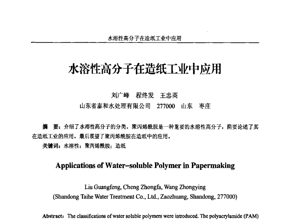 水溶性高分子在造纸工业中应用 - 2010年国际水溶性高分子研讨会