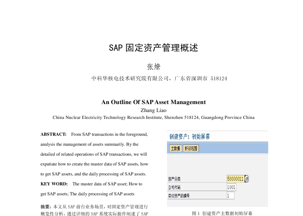 SAP固定资产管理概述 - 2010年中国电机工程学会年会