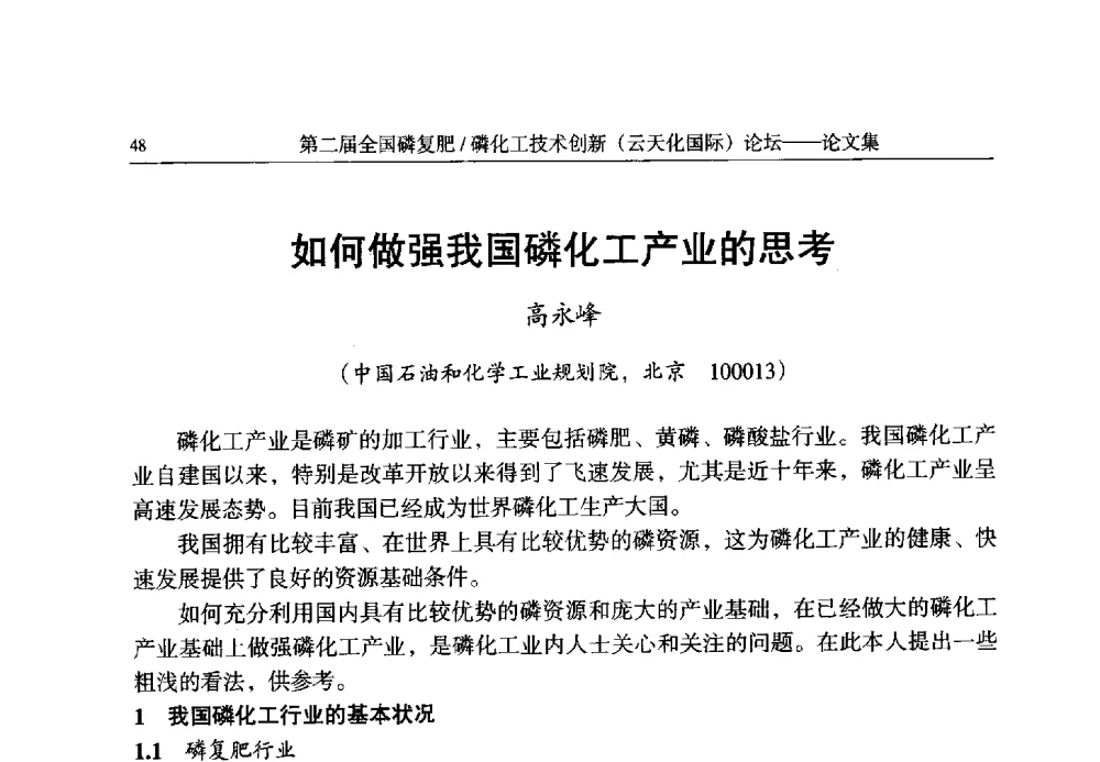 如何做强我国磷化工产业的思考 - 第二届全国磷复肥_磷化工技术创新(云天化国际)论坛
