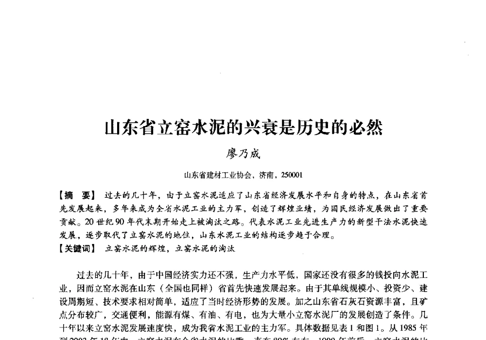 山东省立窑水泥的兴衰是历史的必然 - 中国建材工业经济研究会2010年年会