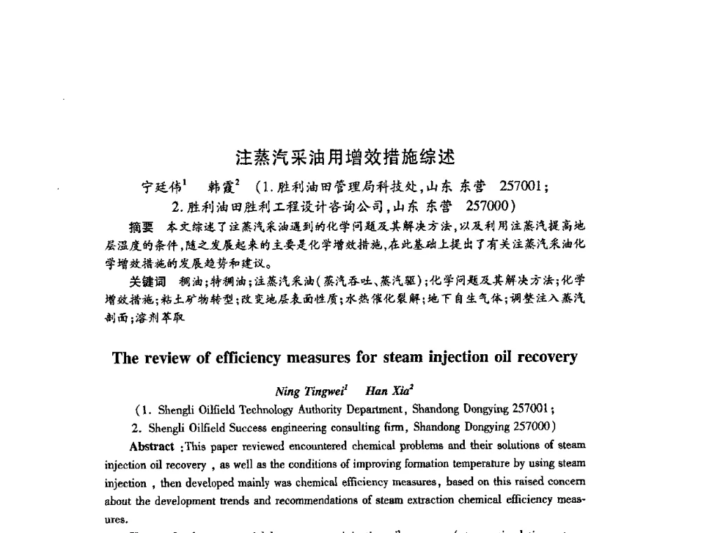注蒸汽采油用增效措施综述 - 2009中国油田化学品发展研讨会(第23次全国工业表面活性剂发展研讨会)