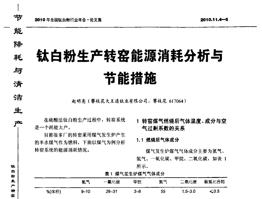 钛白粉生产转窑能源消耗分析与节能措施 - 2010年全国钛白粉行业年会