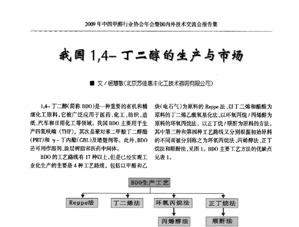 我国1_4-丁二醇的生产与市场 - 2009中国甲醛行业协会年会暨国内外技术交流会