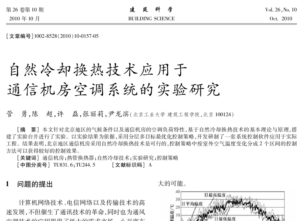 自然冷却换热技术应用于通信机房空调系统的实验研究 - 全国暖通空调制冷2010年学术年会