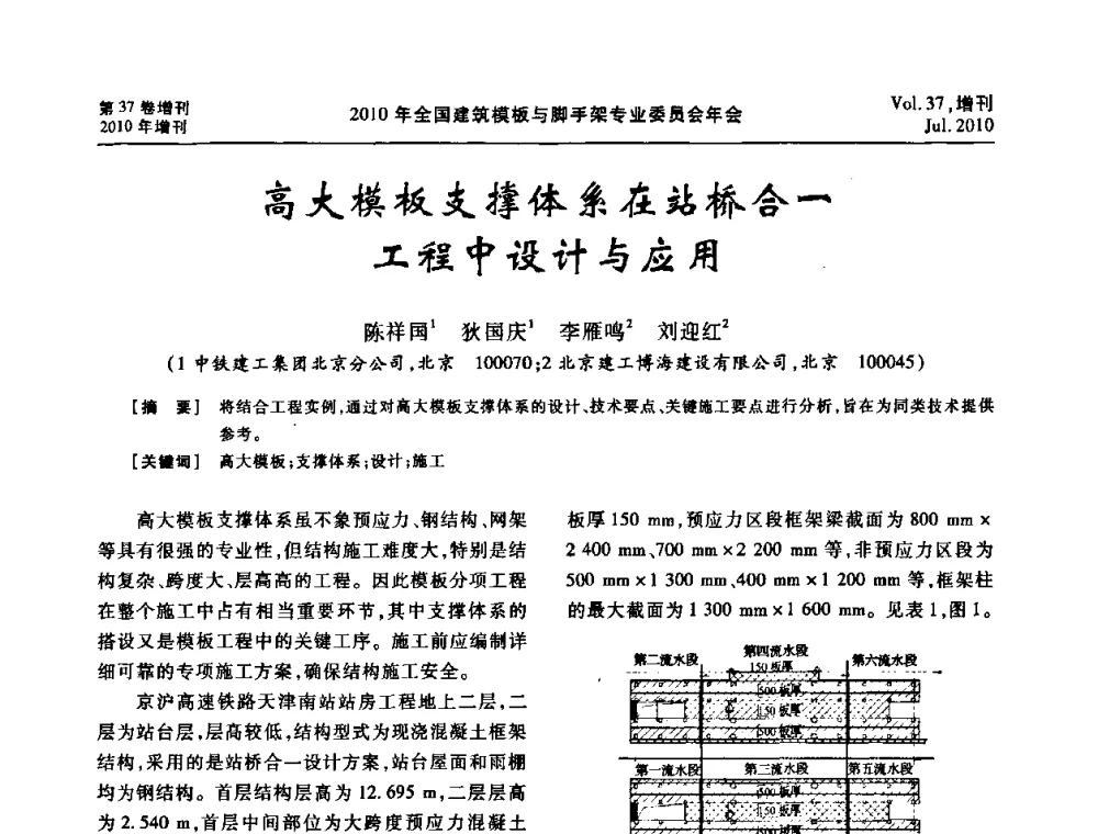 高大模板支撑体系在站桥合一工程中设计与应用 - 中国建筑学会施工学术委员会模板与脚手架专业委员会2010年会