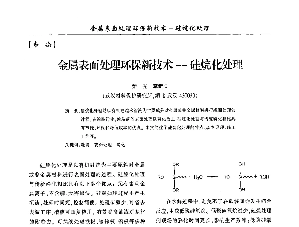 金属表面处理环保新技术--硅烷化处理 - 第三届中国重庆涂料涂装学术大会