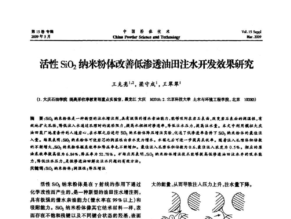 活性SiO2纳米粉体改善低渗透油田注水开发效果研究 - 2009国际粉体技术与应用论坛