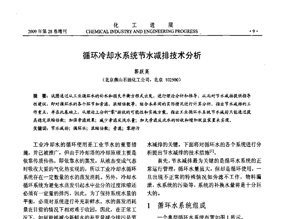 循环冷却水系统节水减排技术分析 - 中国化工学会2009年年会暨第三届全国石油和化工行业节能节水减排技术论坛