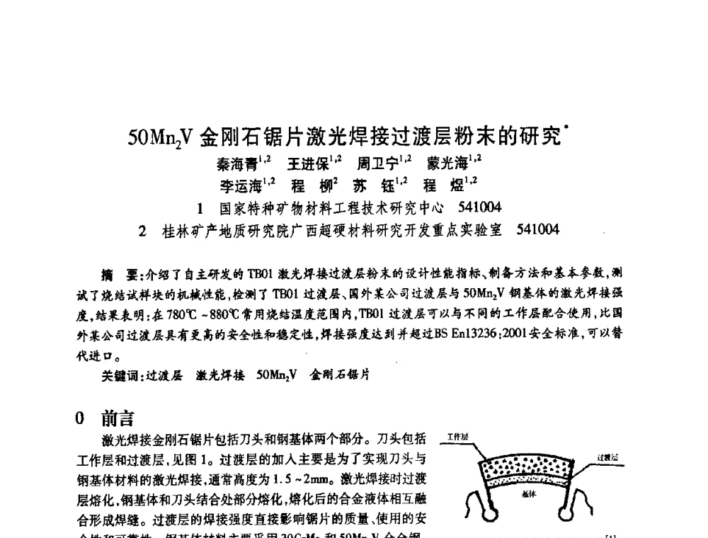50Mn2V金刚石锯片激光焊接过渡层粉末的研究 - 2009中国超硬材料行业技术发展论坛