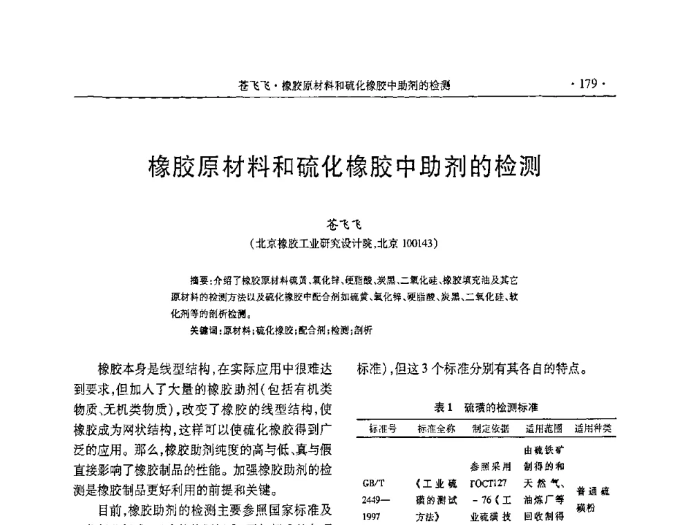 橡胶原材料和硫化橡胶中助剂的检测 - 第五届全国橡胶助剂生产和应用技术研讨会
