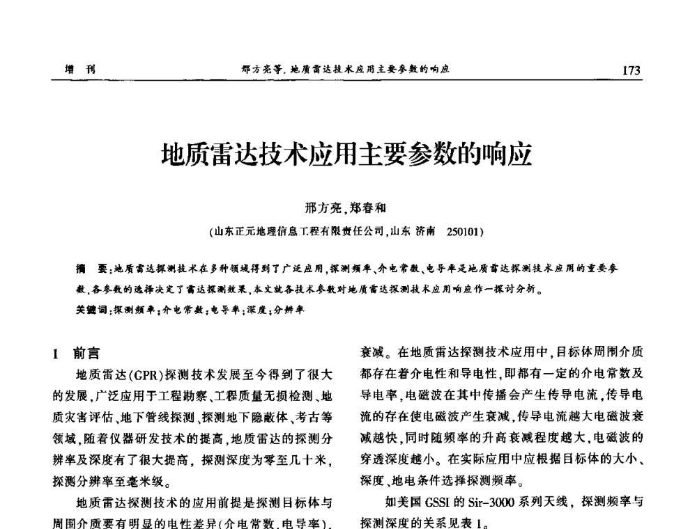 地质雷达技术应用主要参数的响应 - 中国城市规划协会地下管线专业委员会2009年年会