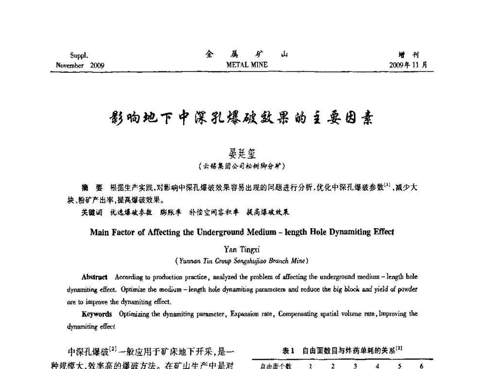 影响地下中深孔爆破效果的主要因素 - 第八届全国采矿学术会议