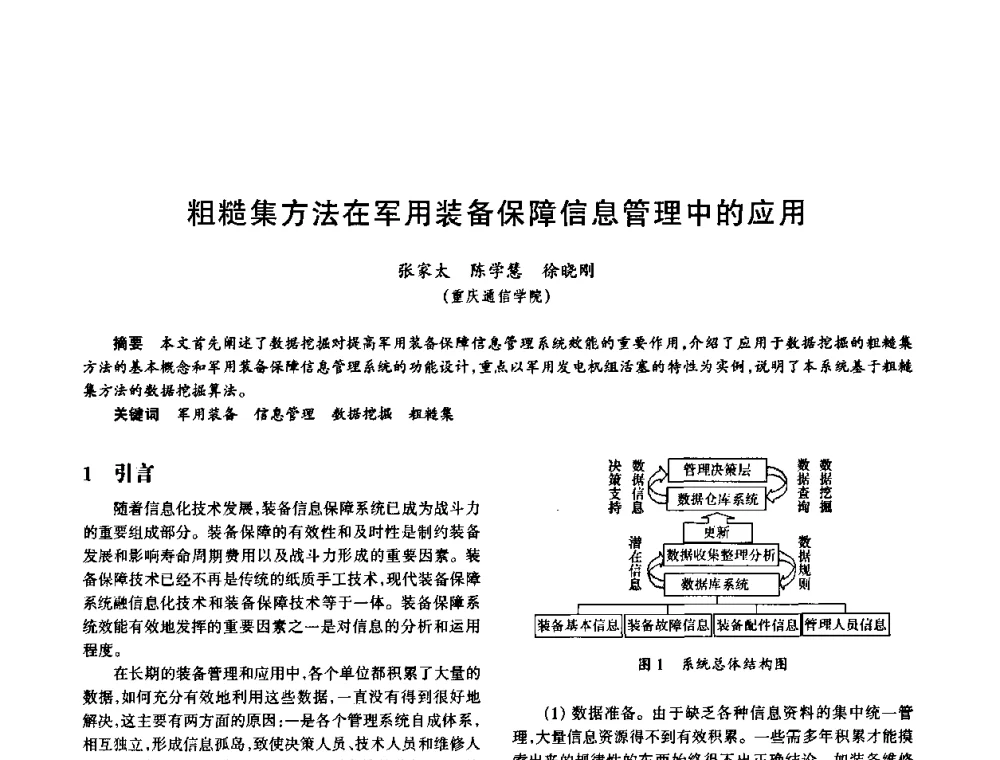 粗糙集方法在军用装备保障信息管理中的应用 - 中国电子学会电子系统工程分会第十五届信息化理论学术研讨会