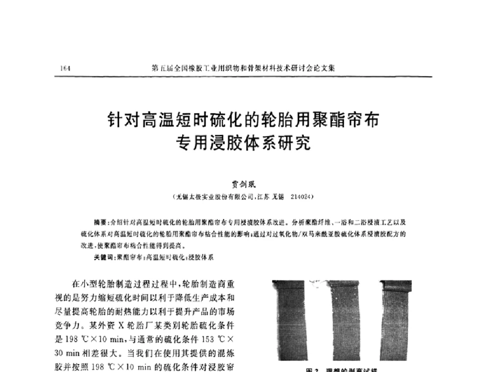 针对高温短时硫化的轮胎用聚酯帘布专用浸胶体系研究 - 第五届全国橡胶工业用织物和骨架材料技术研讨会