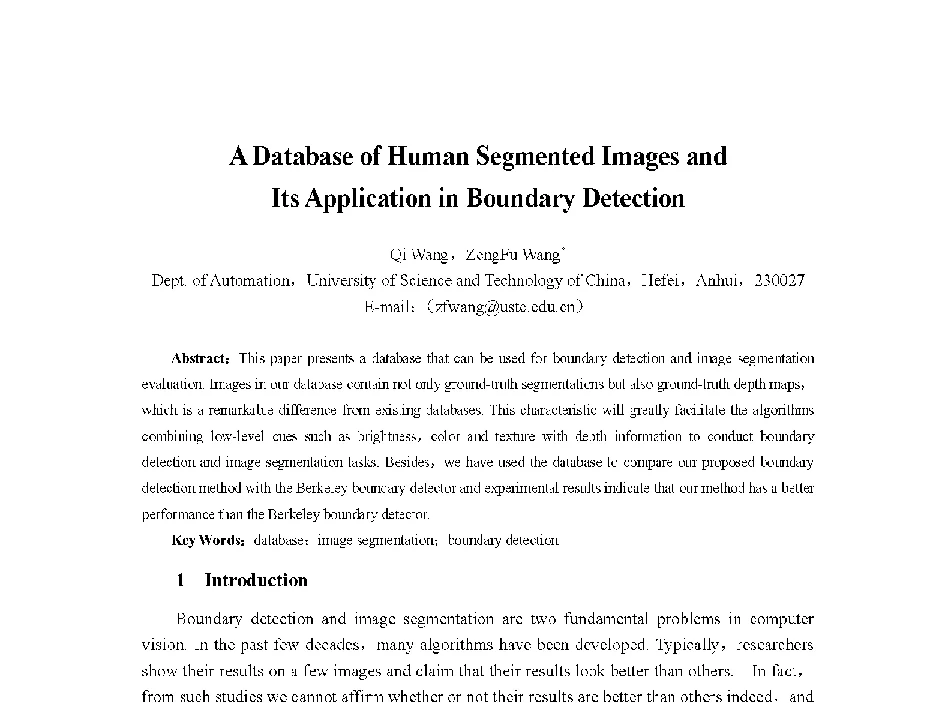 A Database of Human Segmented Images and Its Application in Boundary Detection - 中国人工智能学会第十三届学术年会