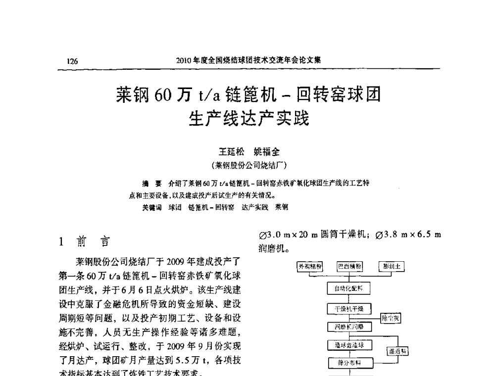 莱钢60万t_a链篦机-回转窑球团生产线达产实践 - 2010年度全国烧结球团技术交流年会