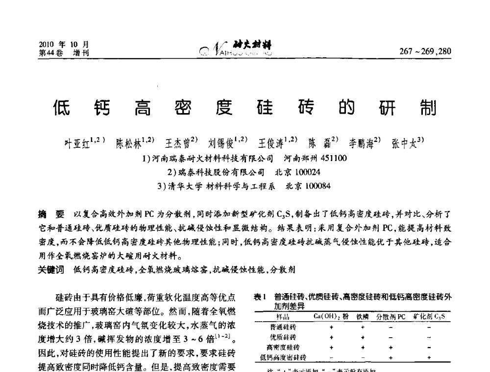 低钙高密度硅砖的研制 - 第十二届全国耐火材料青年学术报告会