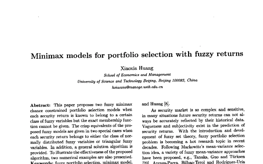 Minimax models for portfolio selection with fuzzy returns - 第三届中国智能计算大会