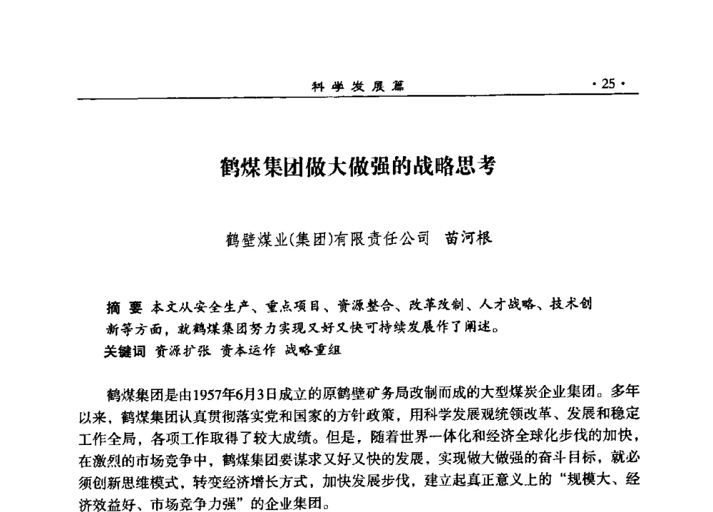 鹤煤集团做大做强的战略思考 - 2008河南煤炭行业科学发展论坛