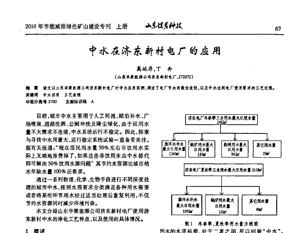 中水在济东新村电厂的应用 - 山东煤炭学会2010年工作会议暨学术年会