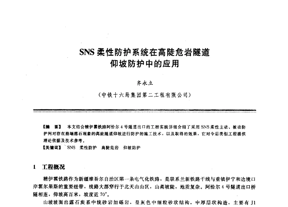 SNS柔性防护系统在高陡危岩隧道仰坡防护中的应用 - 2009年地基基础工程与锚固注浆技术研讨会